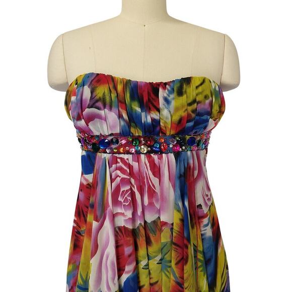 Vintage Y2K Strapless Prom Dress Maxi Gown Size S 7/8 Formal Embellished Multi - Picture 3 of 11